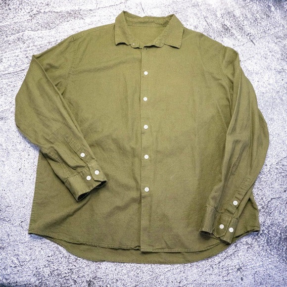 Mens Shirt XL Green Linen Button Down Long Sleeve Outdoors Minimalist Layer - Picture 3 of 16